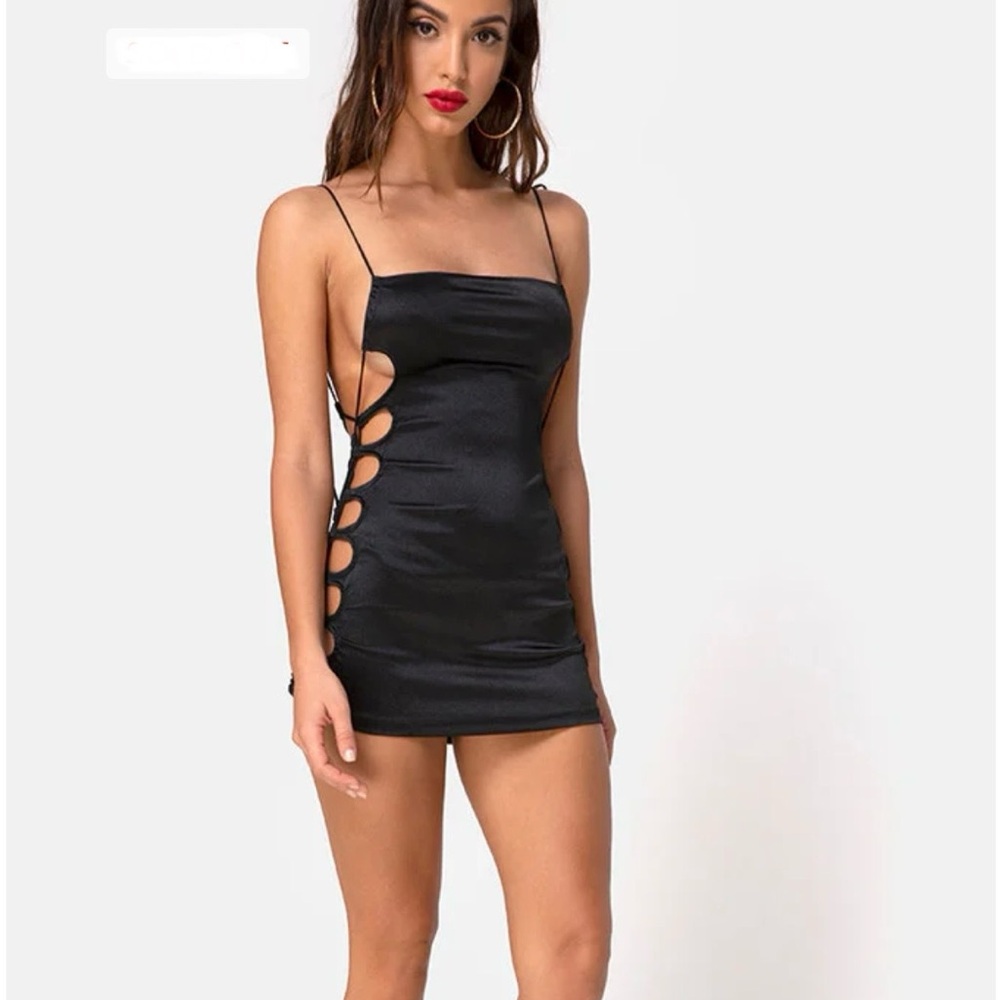NWT Motel Rocks Laticia Mini Dress in Satin Black : Large